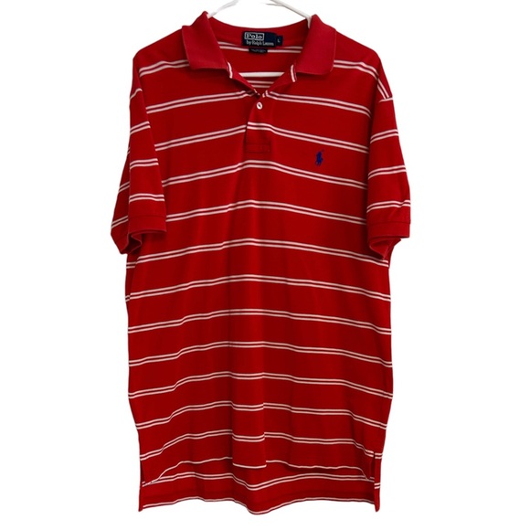 Polo Ralph Lauren Other - Polo Ralph Lauren Red‎ White Stripe Polo Shirt Mens Large PIma Cotton.